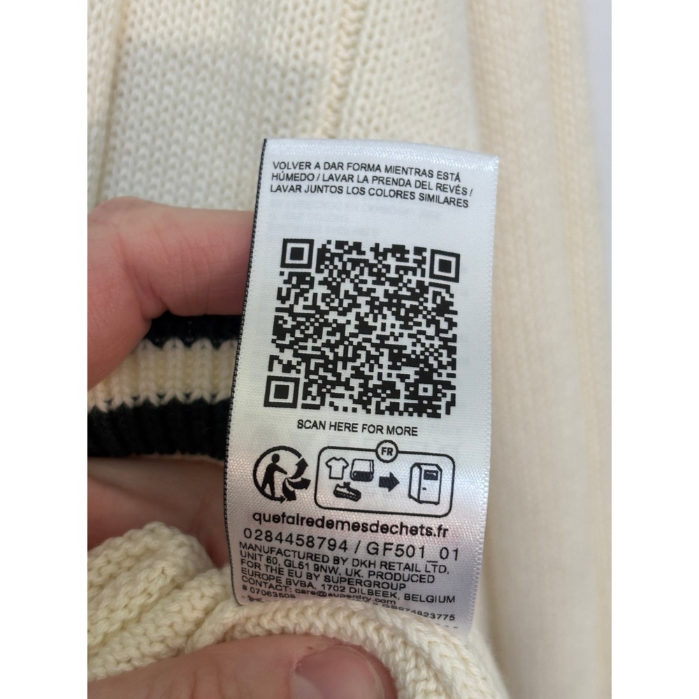 Superdry Cricket Club Jumper V-Neck Ribbed Sweater Cream Womens 10 Preppy - Picture 5 of 8